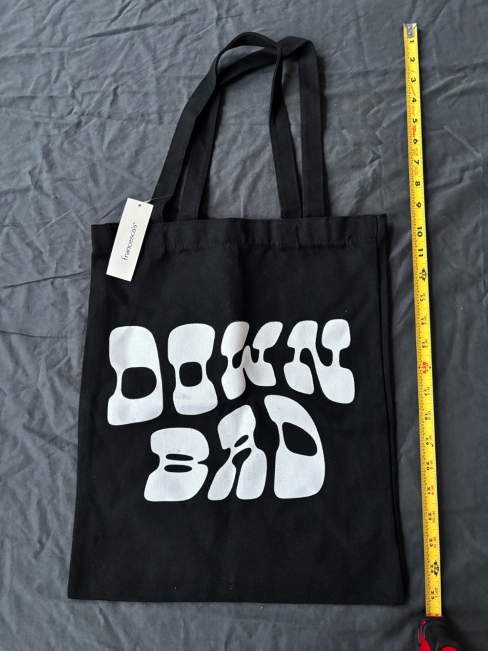 NWT Black Graphic Canvas Tote Bag with White “Down Bad” Print
